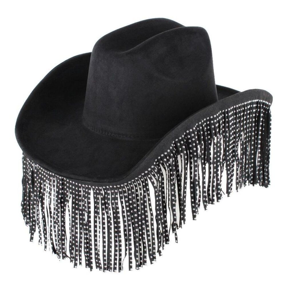 CTM Women's Studded Fringe Western Cowboy Hat